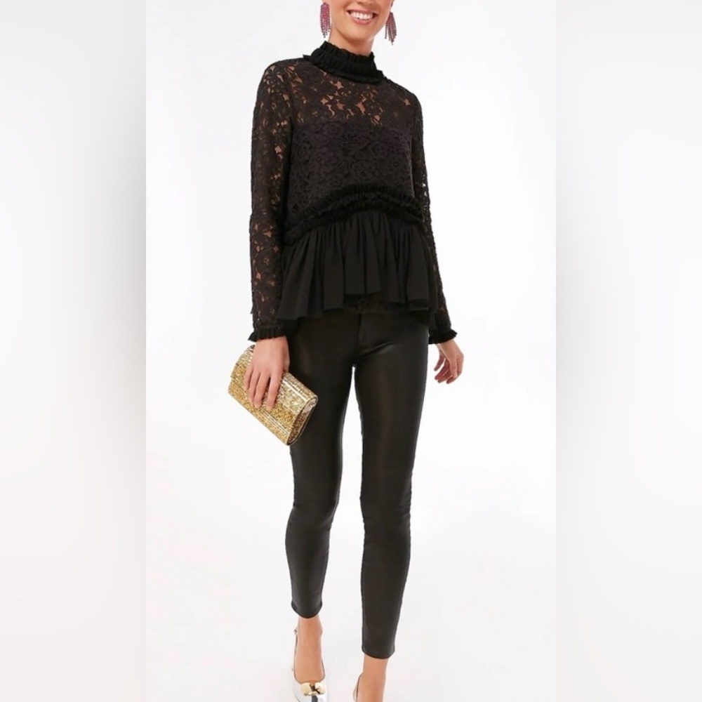 NWT Tuckernuck Black Lace Myla Top with Ruffle Hem | M